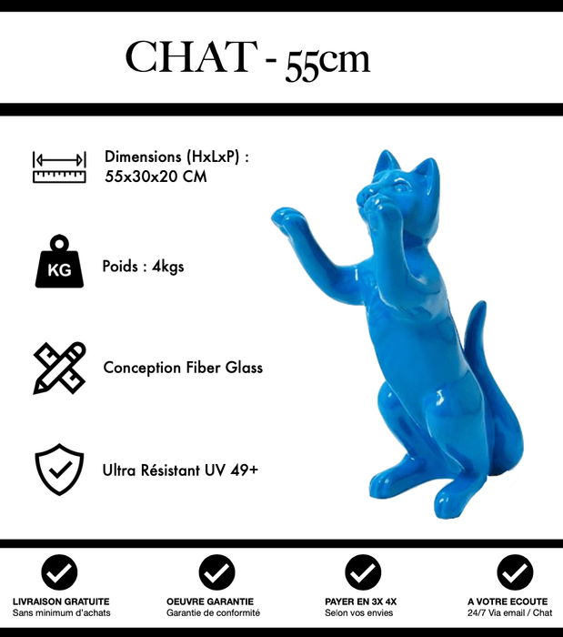 Sculpture Chat Resine 55cm Statue - Bleu - MUZZANO