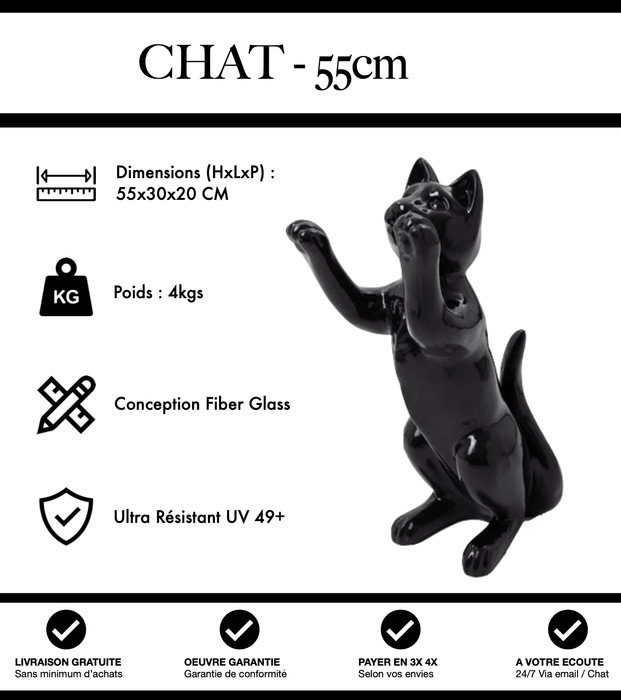 Sculpture Chat Resine 55cm Statue - Noir - MUZZANO