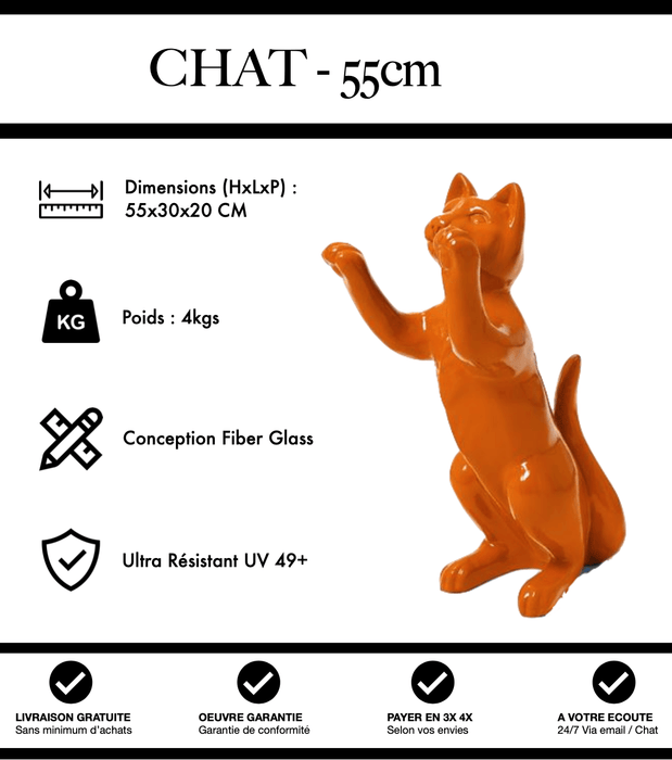 Sculpture Chat Resine 55cm Statue - Orange - MUZZANO