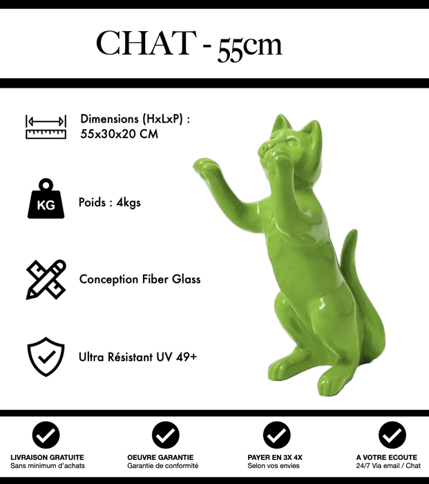 Sculpture Chat Resine 55cm Statue - Vert - MUZZANO