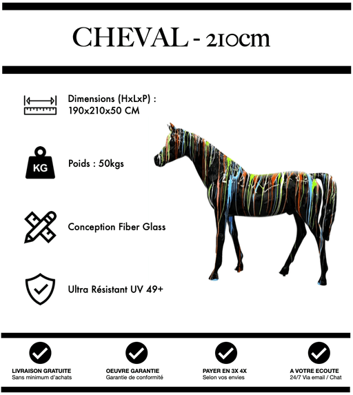 Sculpture Cheval Resine XXL 210cm Statue - Black Trash - MUZZANO