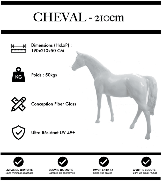 Sculpture Cheval Resine XXL 210cm Statue - BLANC - MUZZANO