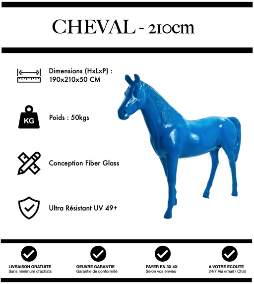 Sculpture Cheval Resine XXL 210cm Statue - BLEU - MUZZANO