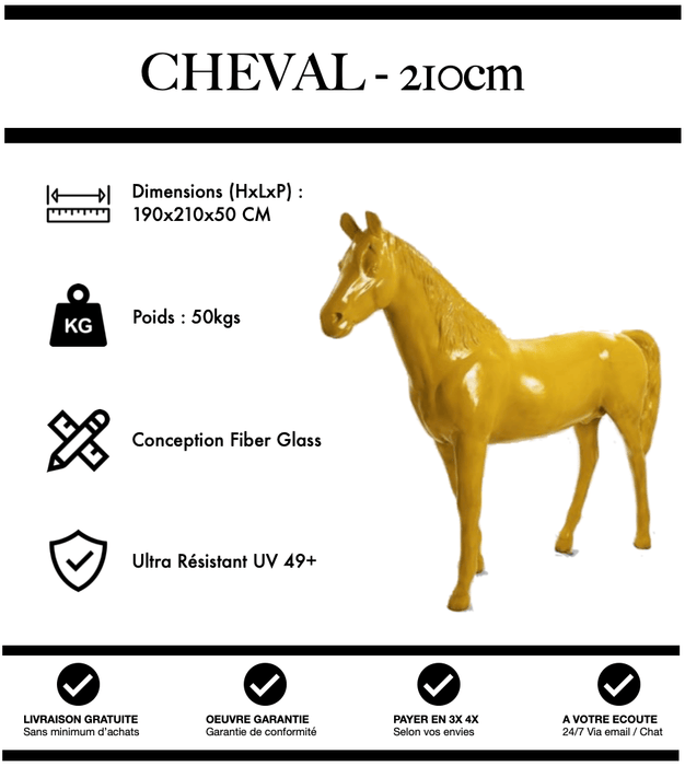 Sculpture Cheval Resine XXL 210cm Statue - JAUNE - MUZZANO