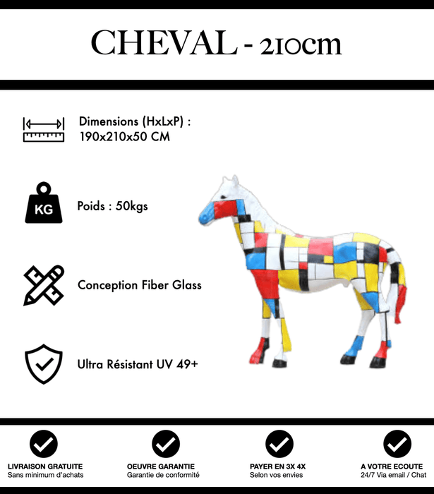 Sculpture Cheval Resine XXL 210cm Statue - Mondrian - MUZZANO