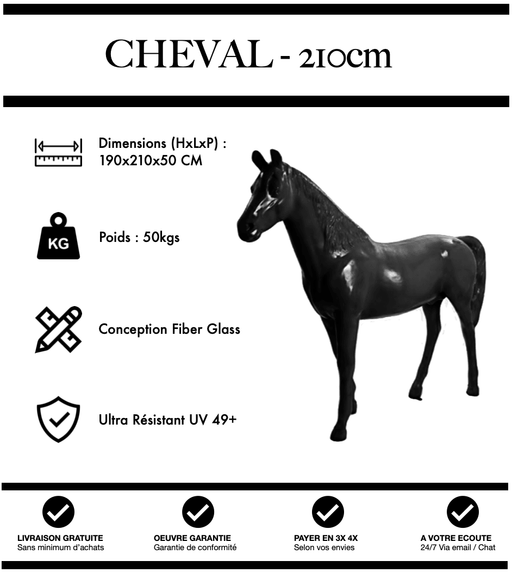 Sculpture Cheval Resine XXL 210cm Statue - NOIR - MUZZANO