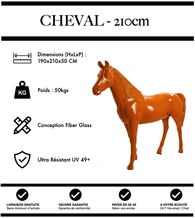 Sculpture Cheval Resine XXL 210cm Statue - ORANGE - MUZZANO