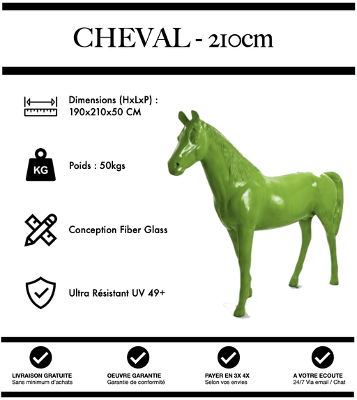 Sculpture Cheval Resine XXL 210cm Statue - VERT - MUZZANO