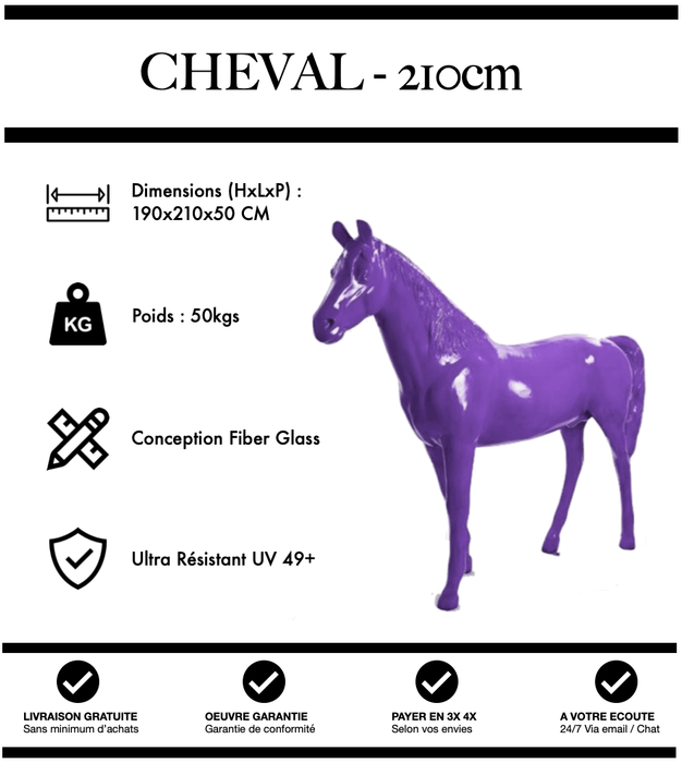 Sculpture Cheval Resine XXL 210cm Statue - VIOLET - MUZZANO