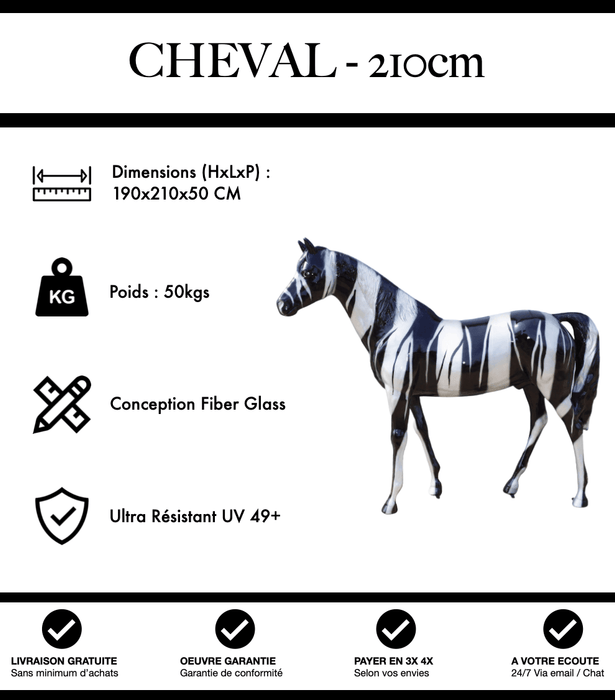 Sculpture Cheval Resine XXL 210cm Statue - Zèbre - MUZZANO