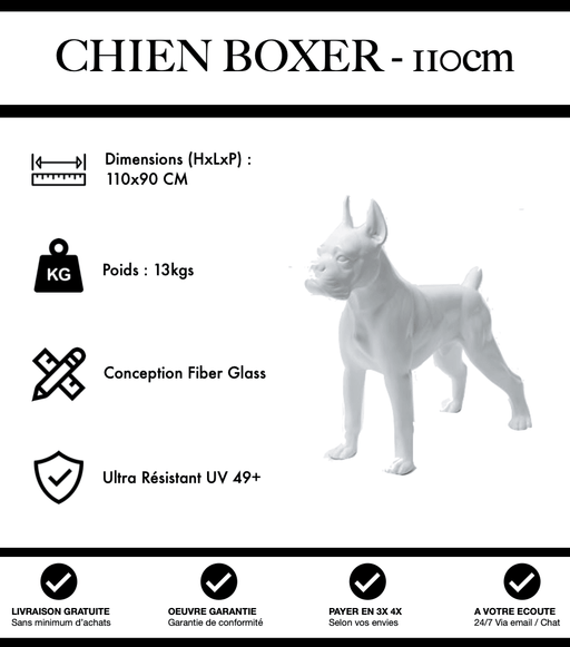 Sculpture Chien Boxer Resine 110cm Statue - Blanc - MUZZANO