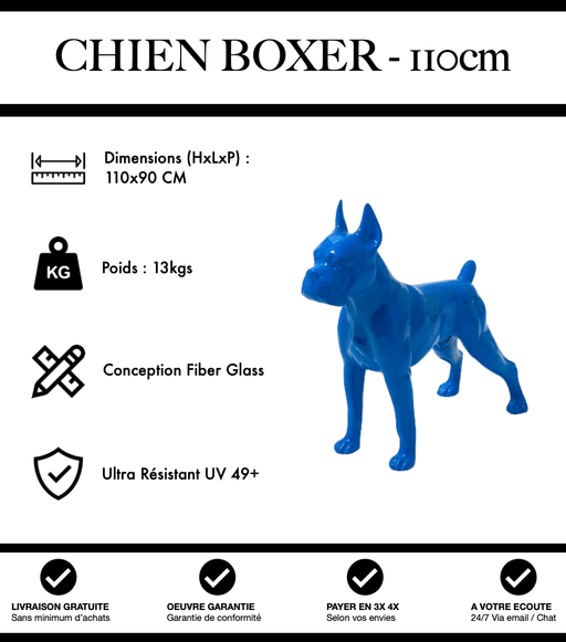 Sculpture Chien Boxer Resine 110cm Statue - Bleu - MUZZANO