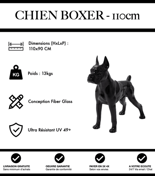 Sculpture Chien Boxer Resine 110cm Statue - Noir - MUZZANO