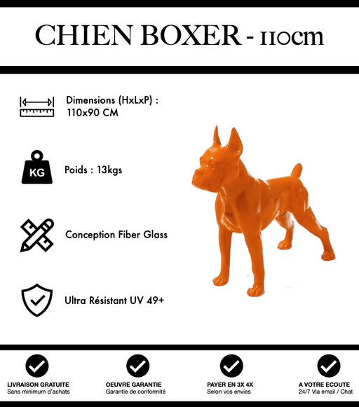 Sculpture Chien Boxer Resine 110cm Statue - Orange - MUZZANO