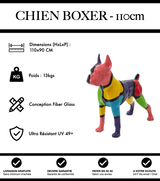 Sculpture Chien Boxer Resine 110cm Statue - Puzzle - MUZZANO