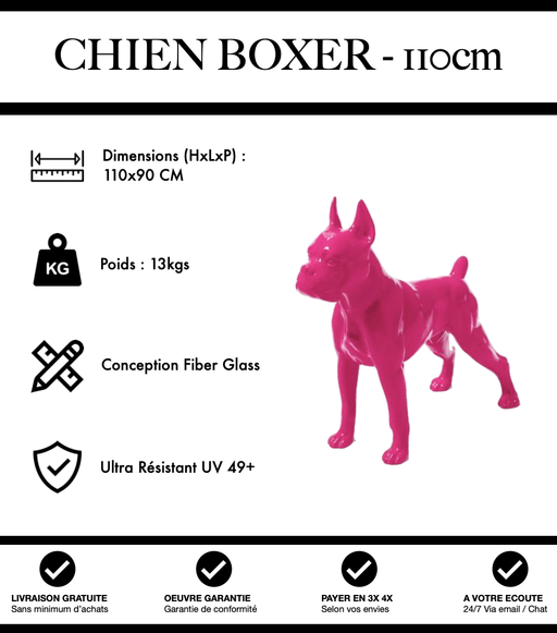 Sculpture Chien Boxer Resine 110cm Statue - Rose - MUZZANO