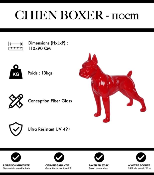 Sculpture Chien Boxer Resine 110cm Statue - Rouge - MUZZANO