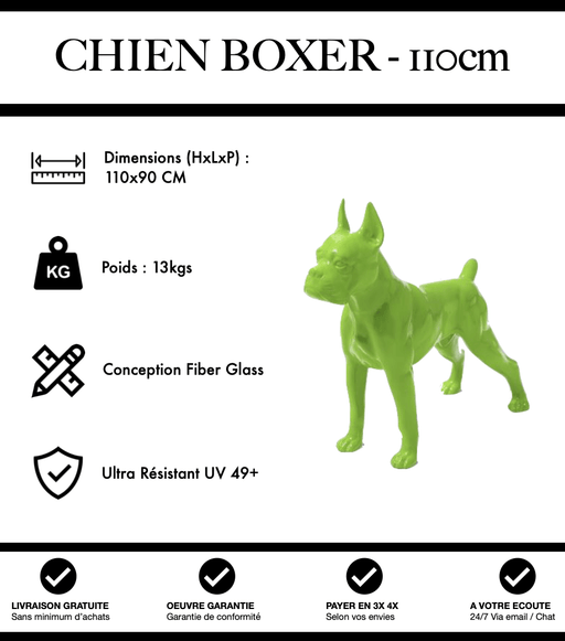 Sculpture Chien Boxer Resine 110cm Statue - Vert - MUZZANO