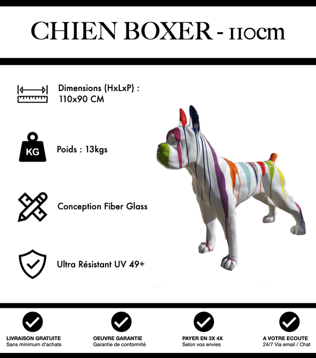 Sculpture Chien Boxer Resine 110cm Statue - White Trash - MUZZANO