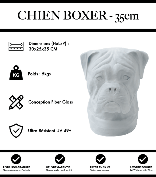 Sculpture Chien Boxer Resine 35cm Statue - Blanc - MUZZANO