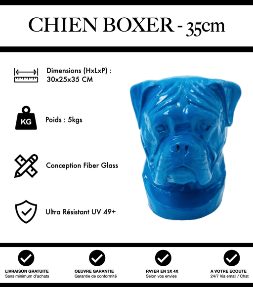 Sculpture Chien Boxer Resine 35cm Statue - Bleu - MUZZANO