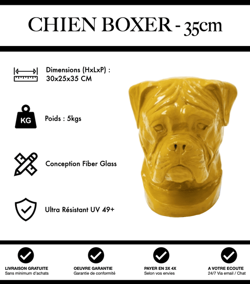 Sculpture Chien Boxer Resine 35cm Statue - Jaune - MUZZANO