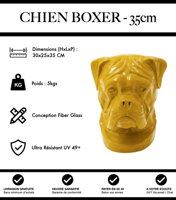 Sculpture Chien Boxer Resine 35cm Statue - Jaune - MUZZANO