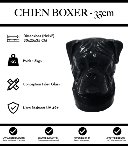 Sculpture Chien Boxer Resine 35cm Statue - Noir - MUZZANO