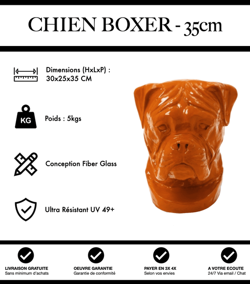 Sculpture Chien Boxer Resine 35cm Statue - Orange - MUZZANO