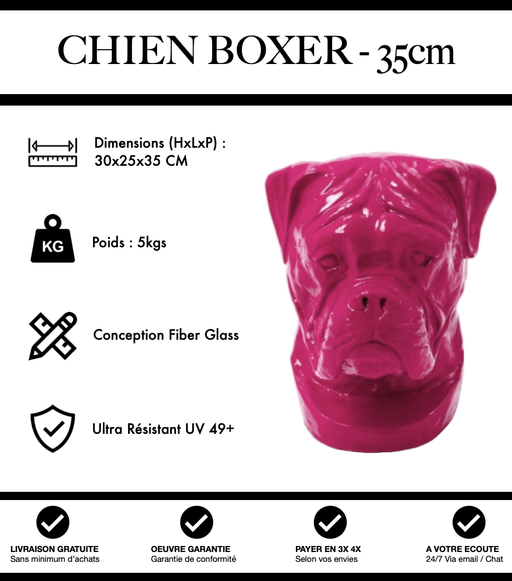 Sculpture Chien Boxer Resine 35cm Statue - Rose - MUZZANO