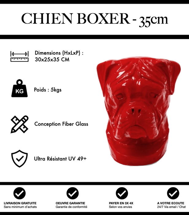 Sculpture Chien Boxer Resine 35cm Statue - Rouge - MUZZANO