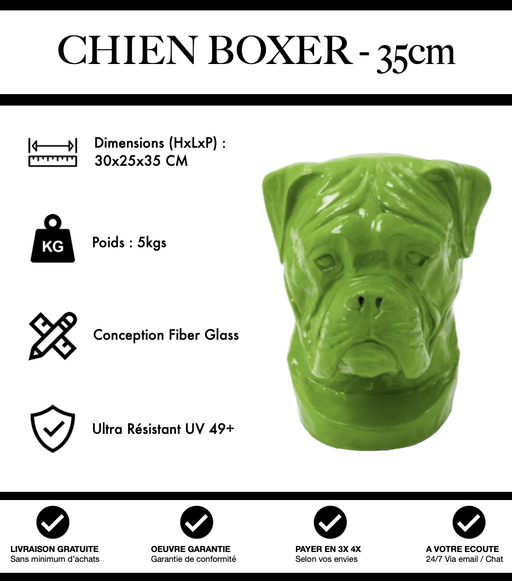 Sculpture Chien Boxer Resine 35cm Statue - Vert Clair - MUZZANO