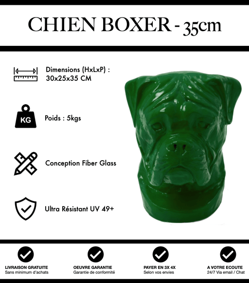 Sculpture Chien Boxer Resine 35cm Statue - Vert Foncé - MUZZANO