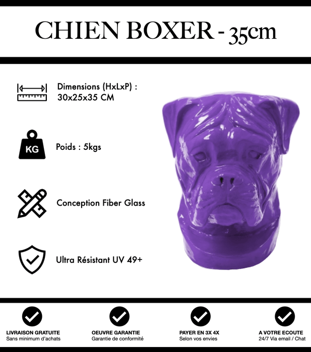 Sculpture Chien Boxer Resine 35cm Statue - Violet - MUZZANO