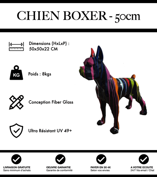 Sculpture Chien Boxer Resine 50cm Statue - Black Trash - MUZZANO