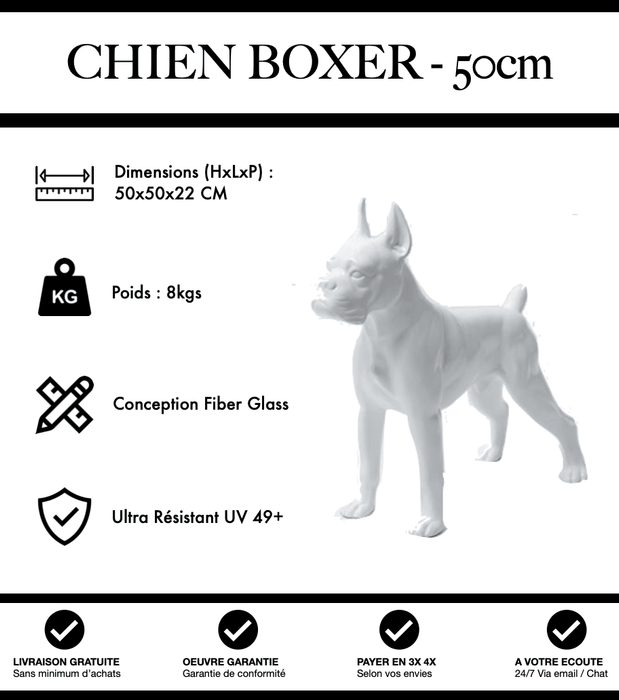 Sculpture Chien Boxer Resine 50cm Statue - Blanc - MUZZANO