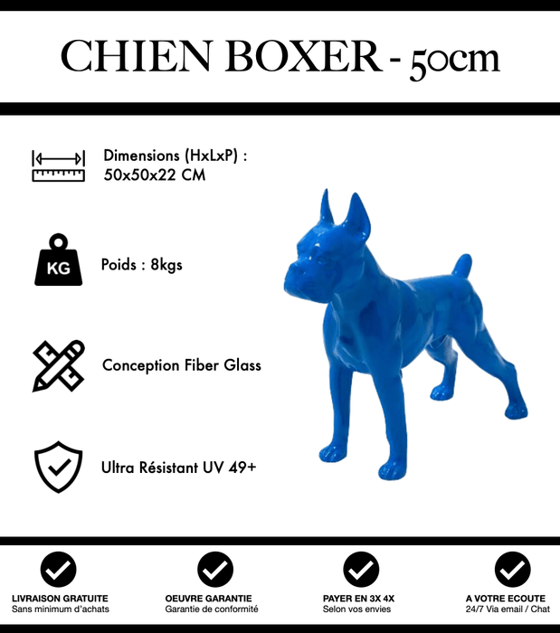 Sculpture Chien Boxer Resine 50cm Statue - Bleu - MUZZANO