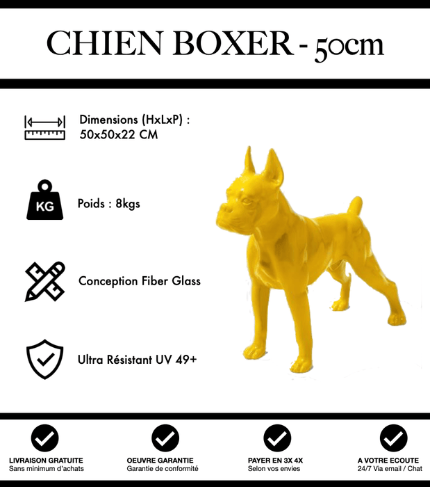 Sculpture Chien Boxer Resine 50cm Statue - Jaune - MUZZANO