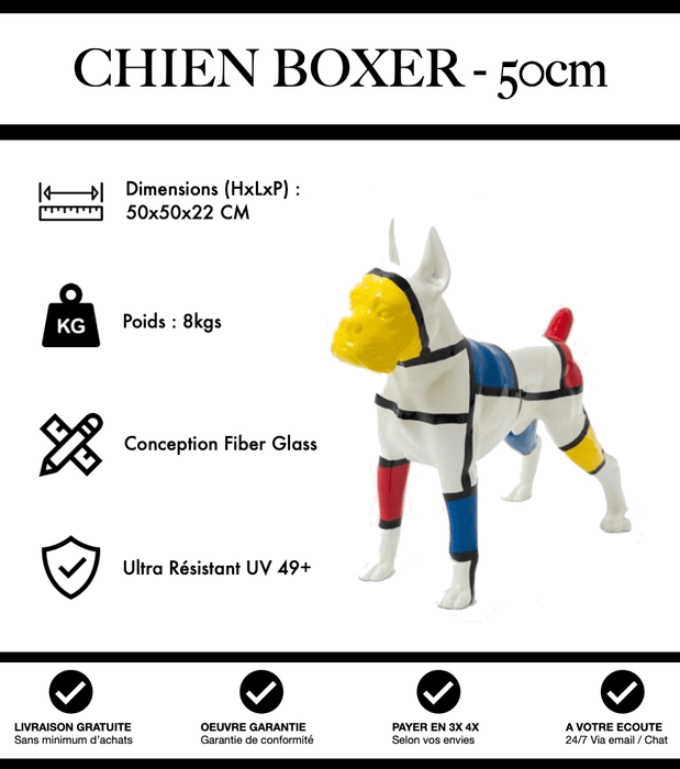 Sculpture Chien Boxer Resine 50cm Statue - Mondrian - MUZZANO