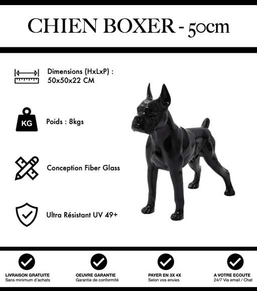 Sculpture Chien Boxer Resine 50cm Statue - Noir - MUZZANO