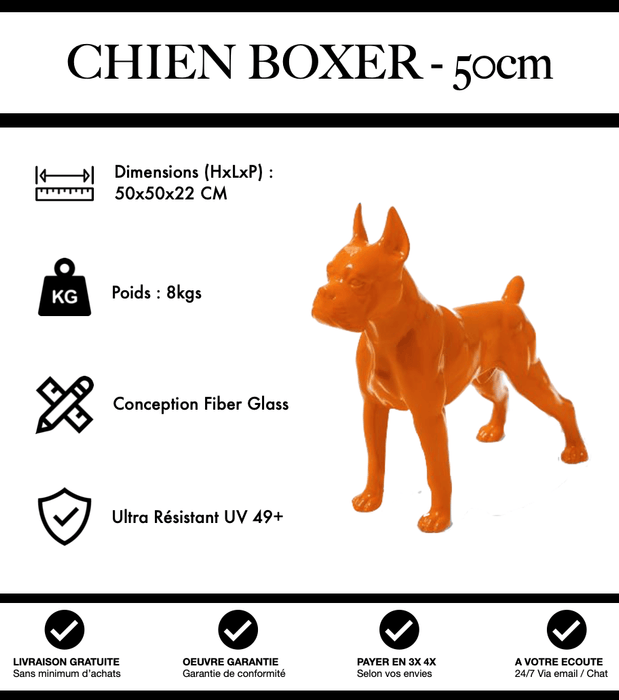 Sculpture Chien Boxer Resine 50cm Statue - Orange - MUZZANO