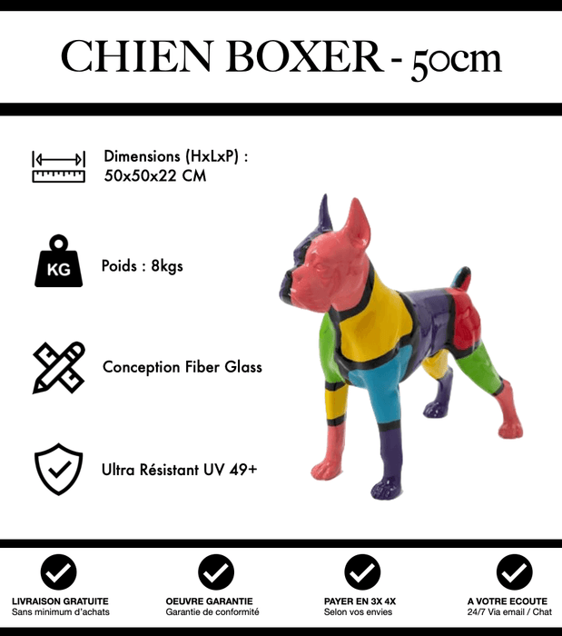 Sculpture Chien Boxer Resine 50cm Statue - Puzzle - MUZZANO