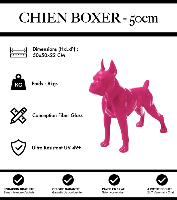 Sculpture Chien Boxer Resine 50cm Statue - Rose - MUZZANO