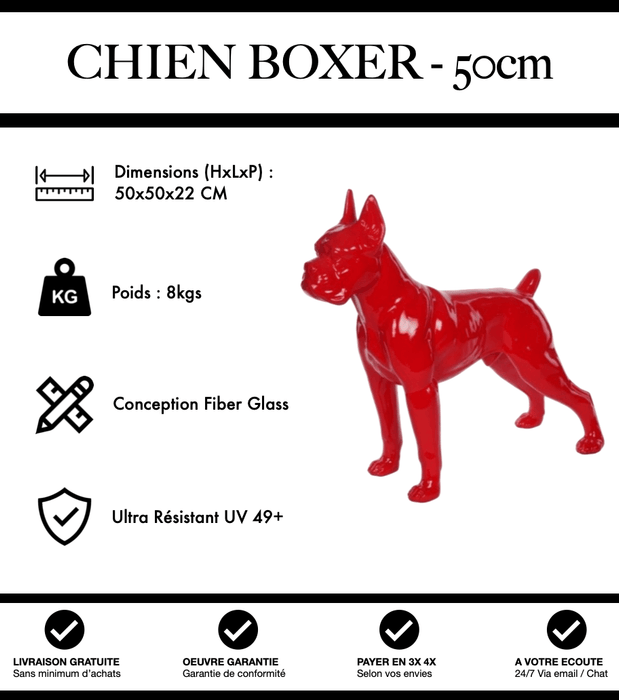 Sculpture Chien Boxer Resine 50cm Statue - Rouge - MUZZANO