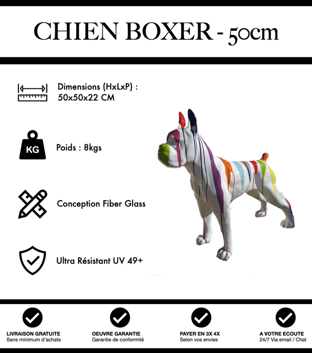 Sculpture Chien Boxer Resine 50cm Statue - White Trash - MUZZANO