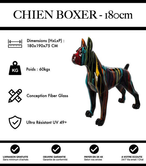 Sculpture Chien Boxer Resine XXL 180cm Statue - Black Trash - MUZZANO