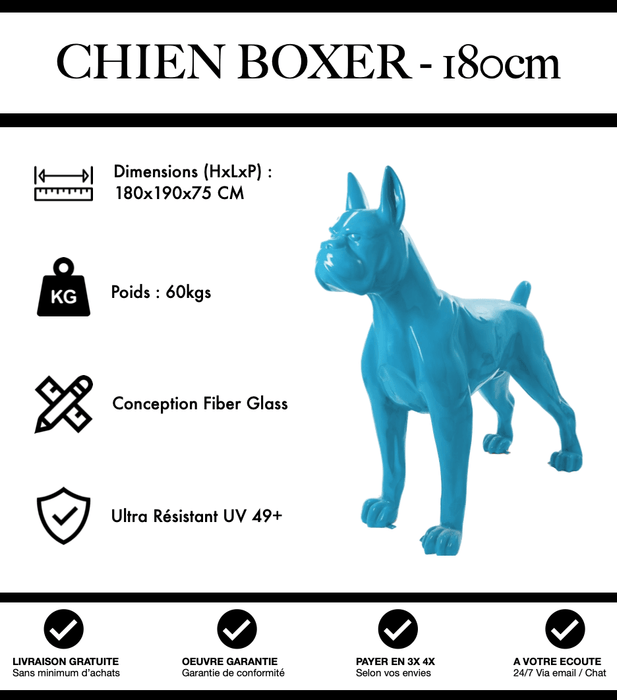 Sculpture Chien Boxer Resine XXL 180cm Statue - Bleu Clair - MUZZANO