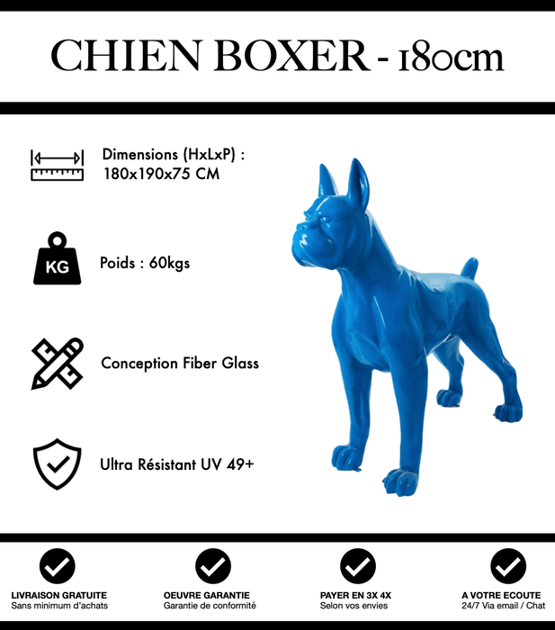 Sculpture Chien Boxer Resine XXL 180cm Statue - Bleu - MUZZANO