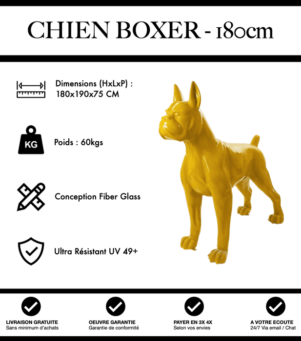 Sculpture Chien Boxer Resine XXL 180cm Statue - Jaune - MUZZANO