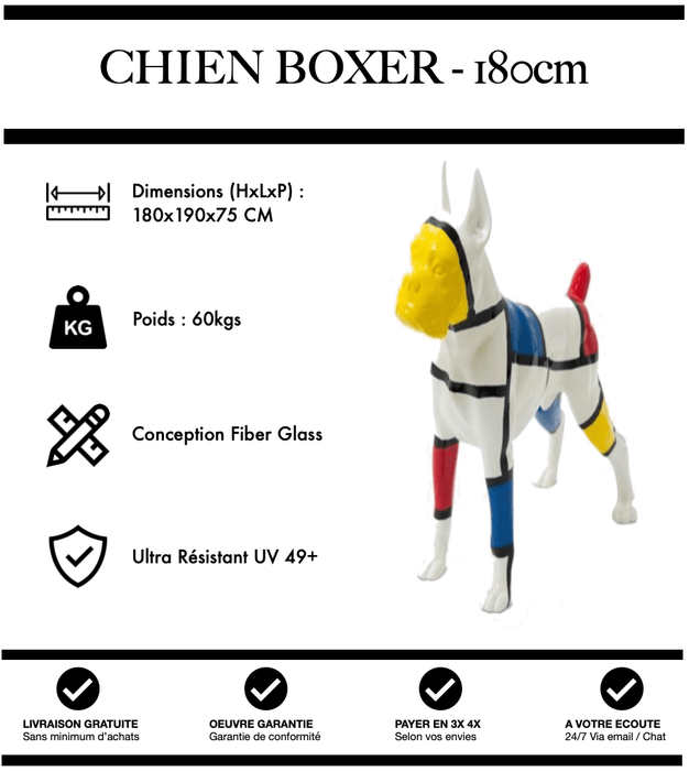 Sculpture Chien Boxer Resine XXL 180cm Statue - Mondrian - MUZZANO